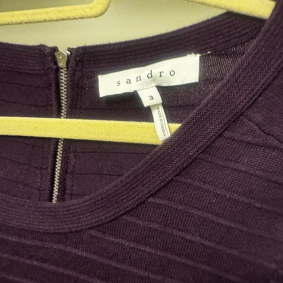Sandro Knitted Rib Fit & Flare Mini Dress Purple Flare Size 3 - Picture 14 of 16